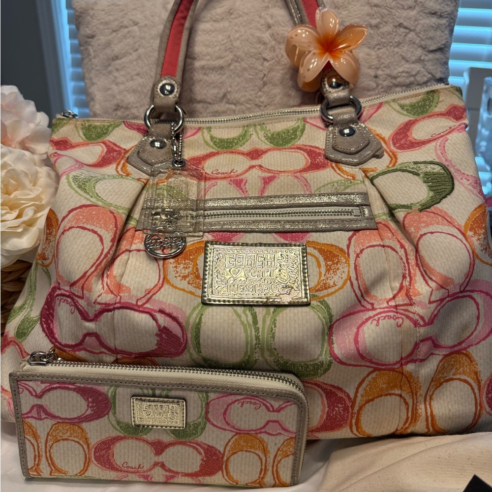 RARE VINTAGE COACH POPPY Multi color DREAM C GLAM bag and wallet.